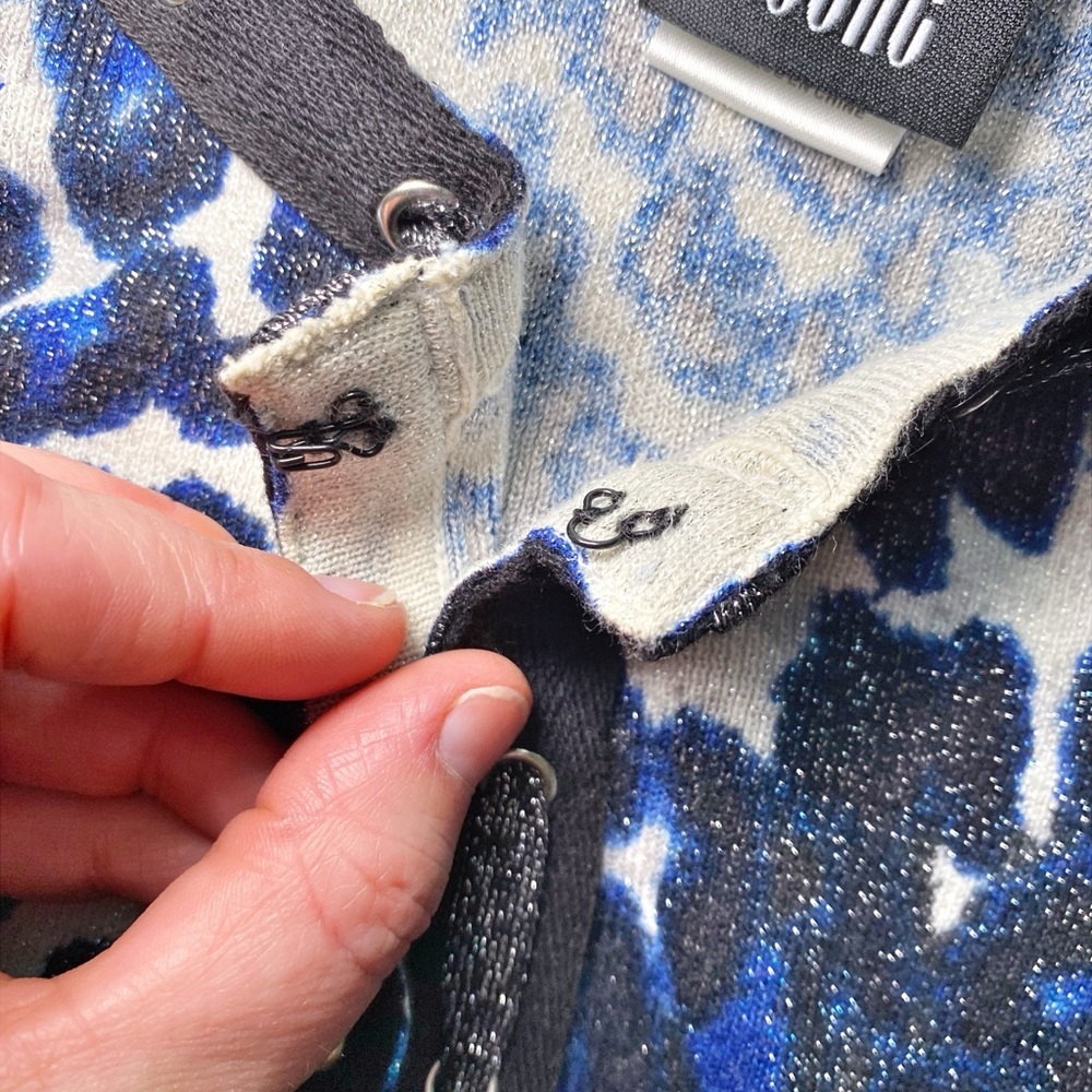 Sharon Young Black and Blue Animal Print Shimmer Long Sleeve Cardigan - Picture 15 of 15
